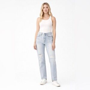 Levi's 501 CT Light Blue Slim Straight Distressed Jeans|W24L32